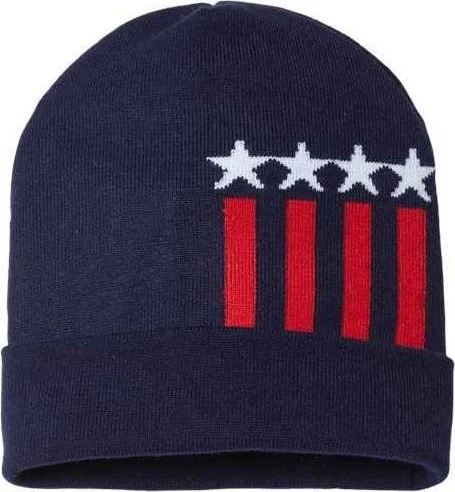 Cap America RK12 USA-Made Patriotic Cuffed Beanie - True Navy White True Red Stars