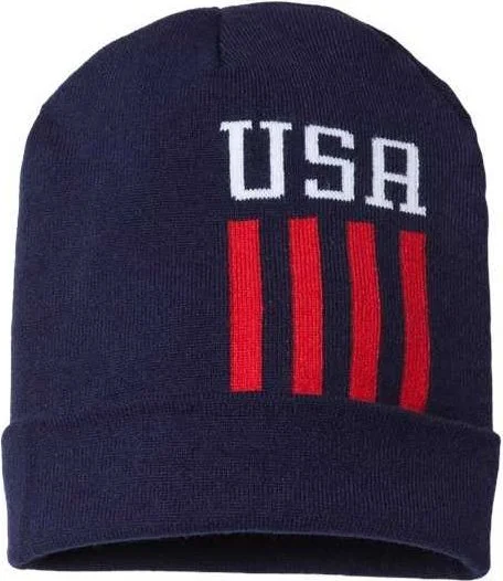 Cap America RK12 USA-Made Patriotic Cuffed Beanie - True Navy White True Red USA