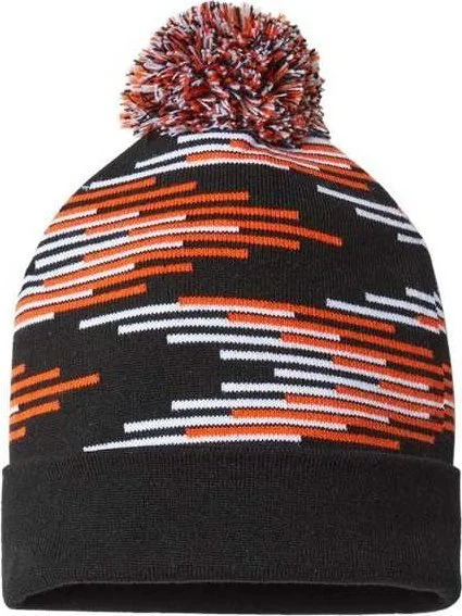 Cap America RKB12 USA-Made Bar Beanie - Black Deep Orange White