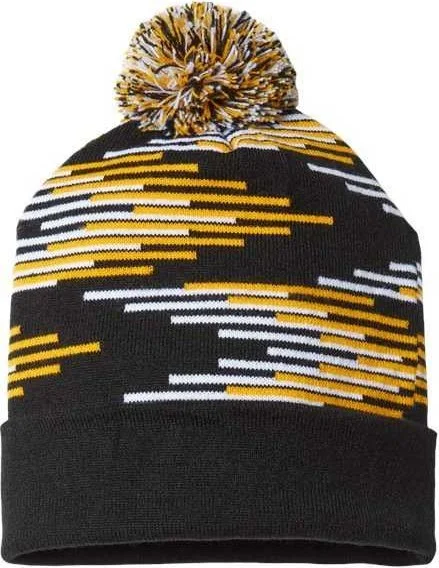 Cap America RKB12 USA-Made Bar Beanie - Black Gold White