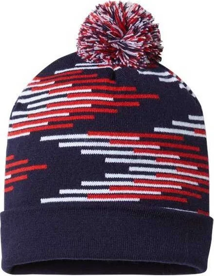 Cap America RKB12 USA-Made Bar Beanie - True Navy True Red White