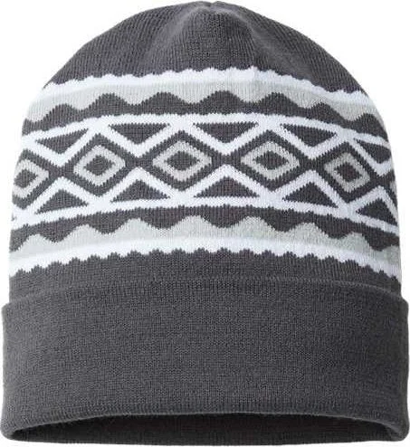 Cap America RKD12 USA- Made Diamond Cuffed Beanie - Iron Gray White