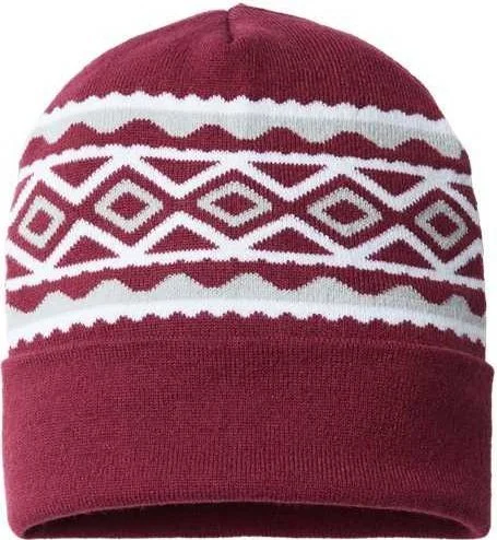 Cap America RKD12 USA- Made Diamond Cuffed Beanie - Maroon Silver