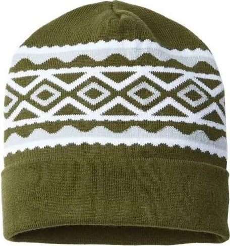 Cap America RKD12 USA- Made Diamond Cuffed Beanie - Olive Green Silver