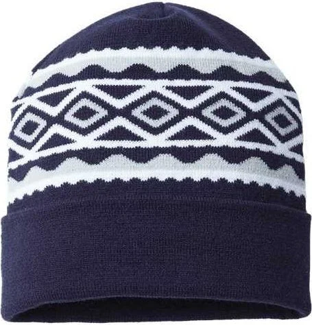 Cap America RKD12 USA- Made Diamond Cuffed Beanie - True Navy Silver