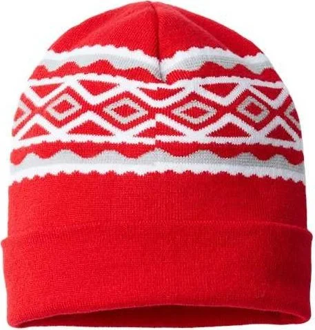 Cap America RKD12 USA- Made Diamond Cuffed Beanie - True Red Silver