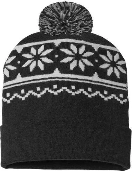 Cap America RKF12 USA-Made Snowflake Beanie - Black White