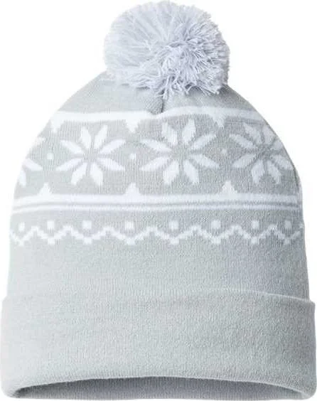 Cap America RKF12 USA-Made Snowflake Beanie - Silver White