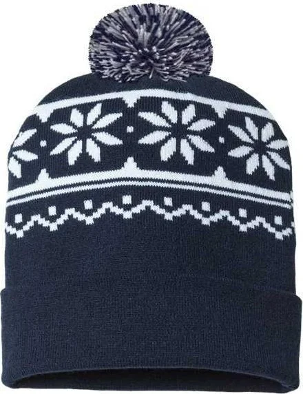 Cap America RKF12 USA-Made Snowflake Beanie - True Navy White