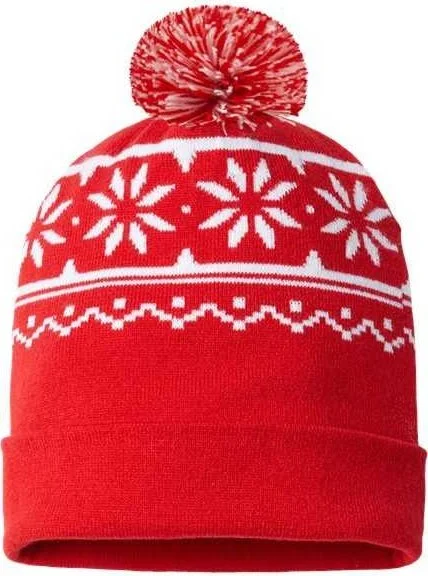 Cap America RKF12 USA-Made Snowflake Beanie - True Red White