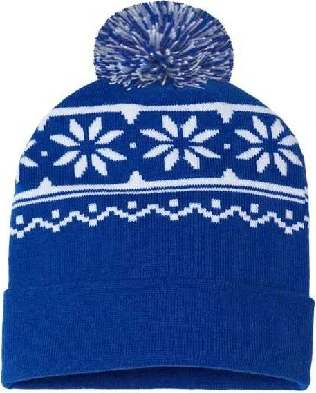 Cap America RKF12 USA-Made Snowflake Beanie - True Royal White