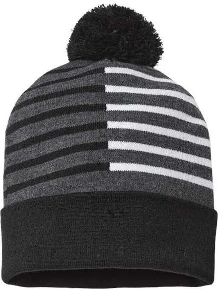 Cap America RKH12 USA-Made Half Color Beanie - Black White