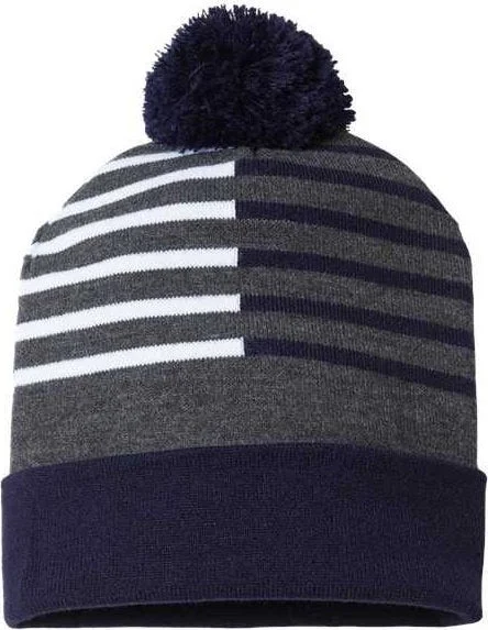 Cap America RKH12 USA-Made Half Color Beanie - True Navy White