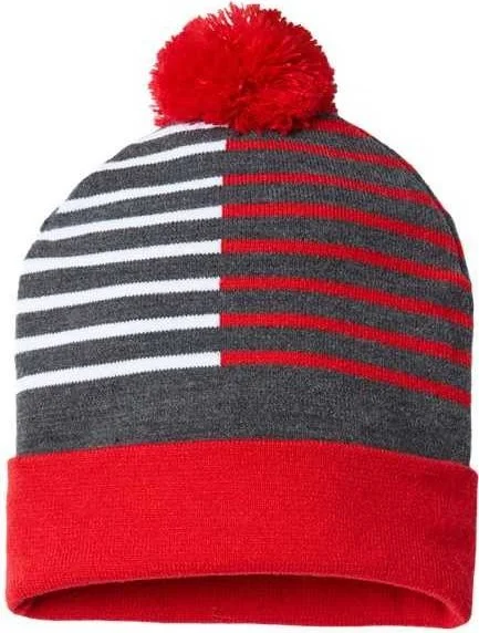 Cap America RKH12 USA-Made Half Color Beanie - True Red White