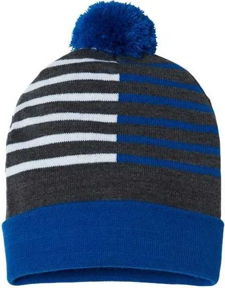 Cap America RKH12 USA-Made Half Color Beanie - True Royal White