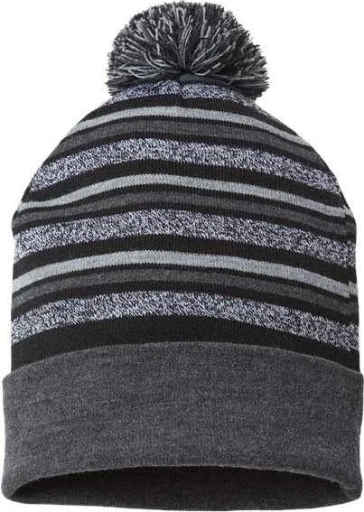 Cap America RKL12 USA-Made Striped Beanie - Black