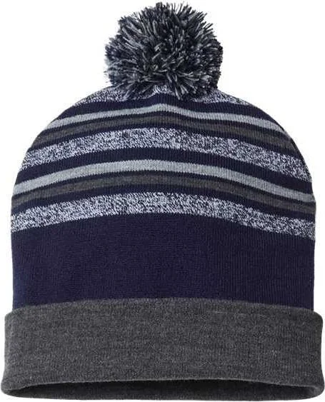 Cap America RKL12 USA-Made Striped Beanie - True Navy