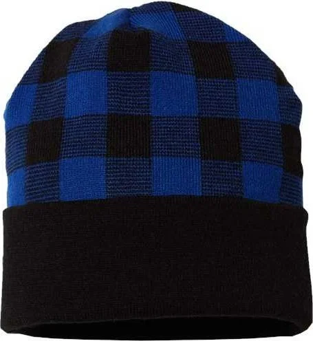 Cap America RKP12 USA-Made Plaid Beanie - Black True Royal