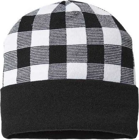 Cap America RKP12 USA-Made Plaid Beanie - White Black