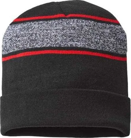 Cap America RKV12 USA-Made Variegated Striped Cuffed Beanie - Black True Red