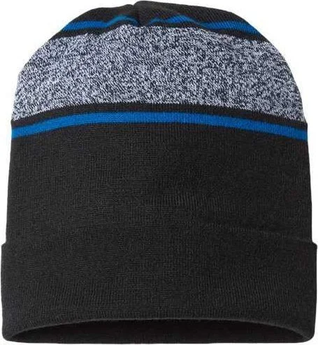 Cap America RKV12 USA-Made Variegated Striped Cuffed Beanie - Black True Royal