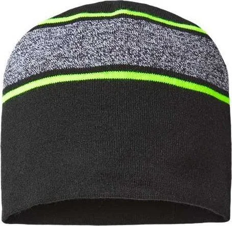 Cap America RKV9 USA-Made Variegated Striped Beanie - Black Neon Yellow