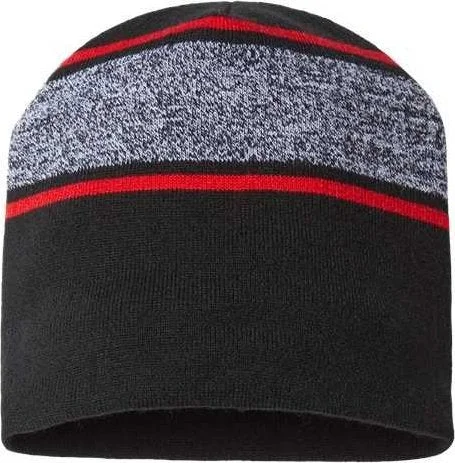 Cap America RKV9 USA-Made Variegated Striped Beanie - Black True Red