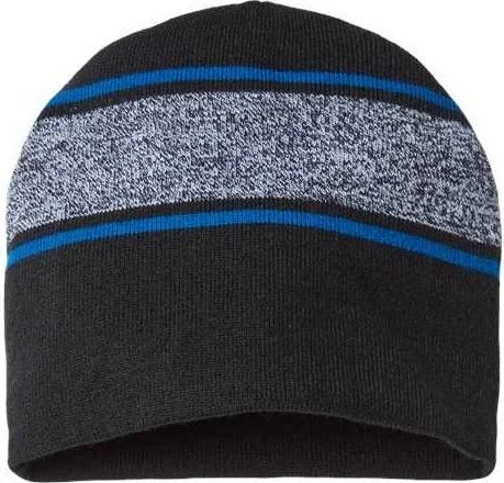 Cap America RKV9 USA-Made Variegated Striped Beanie - Black True Royal