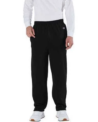 Champion P800 Adult Powerblend Open-Bottom Fleece Pant with Pockets - Black