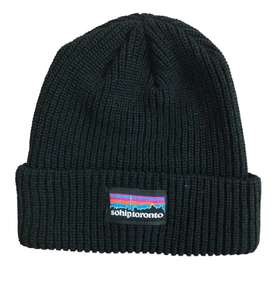 Cityscape Ribbed Beanie | Black