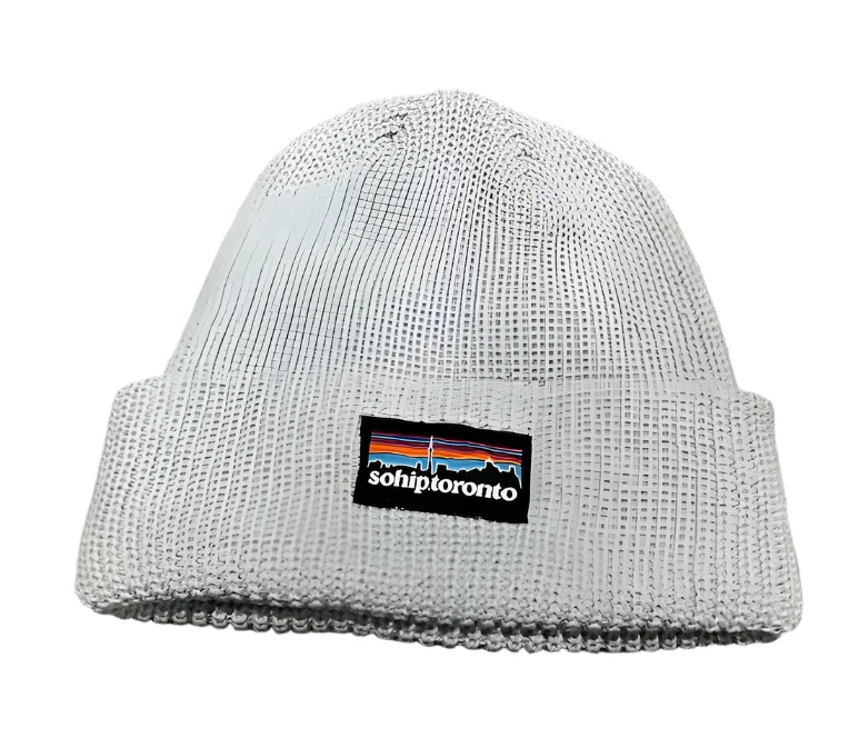 Cityscape Ribbed Beanie | Light Grey