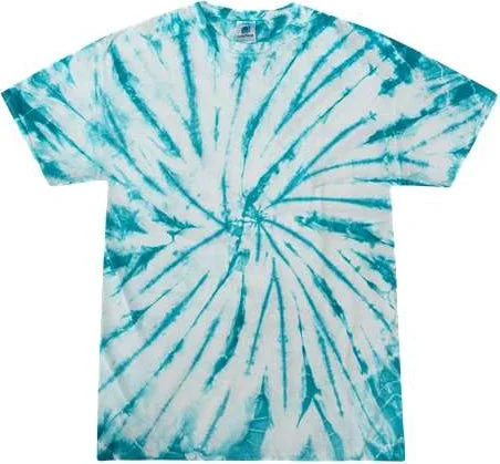 Colortone 1000Y Youth Multi-Color Tie-Dyed T-Shirt - White/ Turquoise