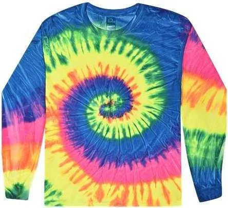 Colortone 2000 Tie-Dyed Long Sleeve T-Shirt - Neon Rainbow