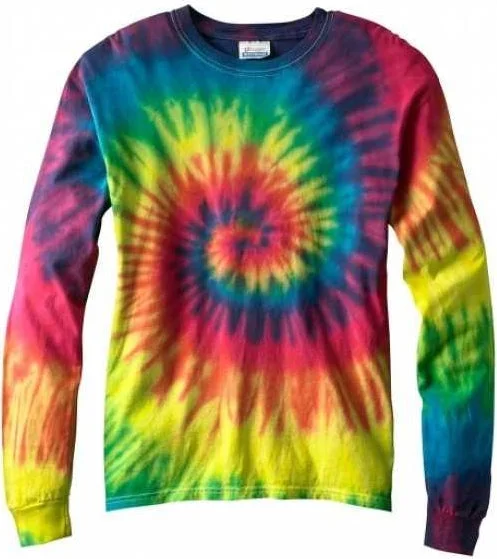 Colortone 2000Y Youth Tie-Dyed Long Sleeve T-Shirt - Reactive Rainbow