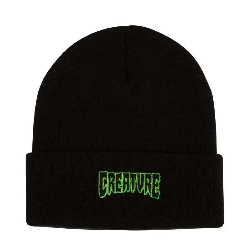 Creature Beanie Logo Outline Long Shoreman - Black