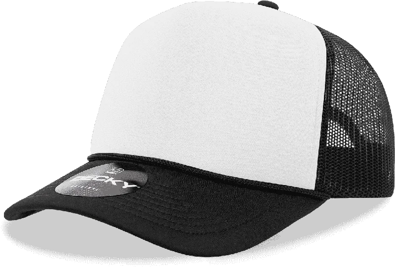 Decky 6025 Mid Profile 6 Panel Poly Cotton Trucker Cap - Black  White Black