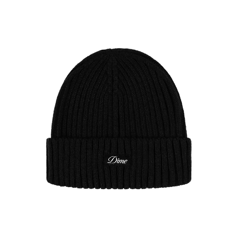 Dime Cursive Fold Beanie - Black