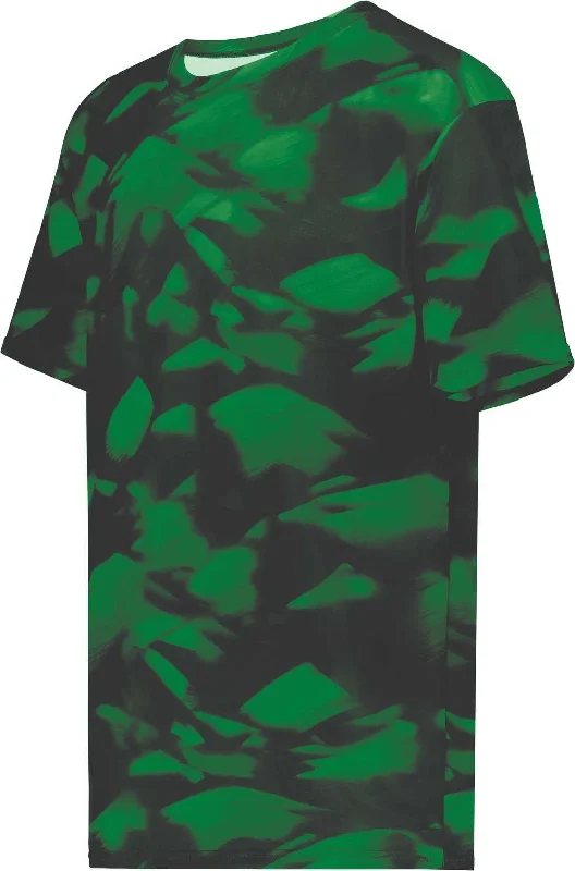 Holloway 222596 Stock Cotton Touch Poly Tee - Dark Green Glacier Print