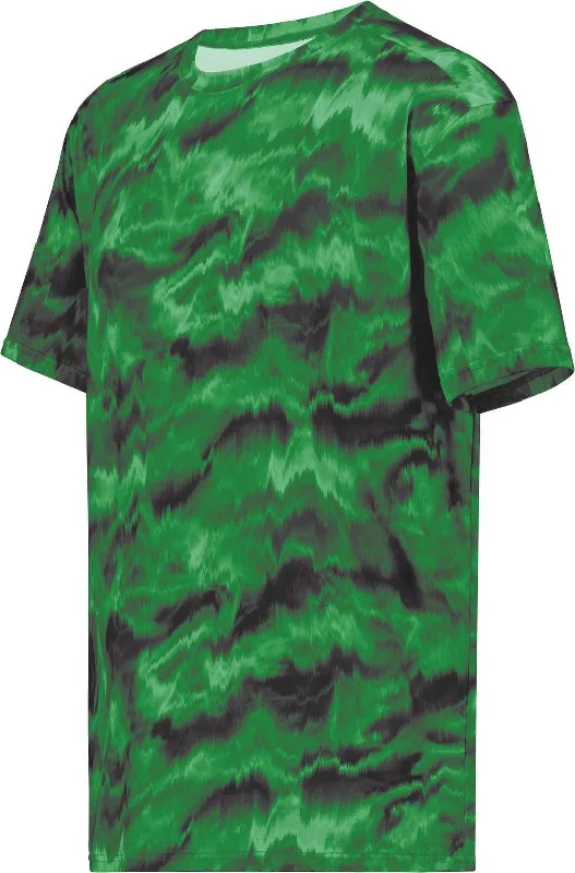 Holloway 222596 Stock Cotton Touch Poly Tee - Dark Green Shockwave Print