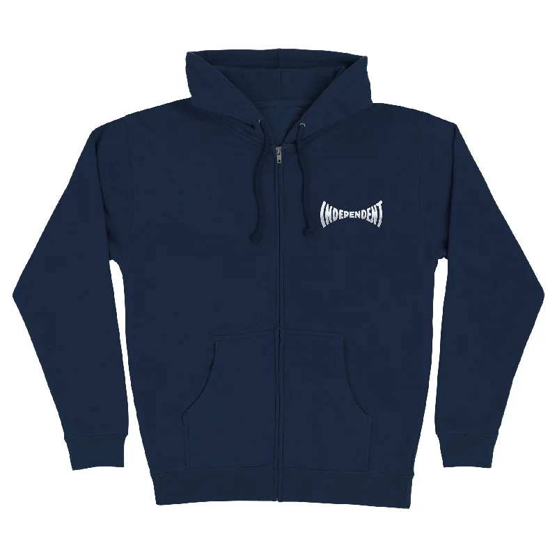 Independent Pavement Span Zip Hooded Heavyweight Sweatshirt Navy Blue