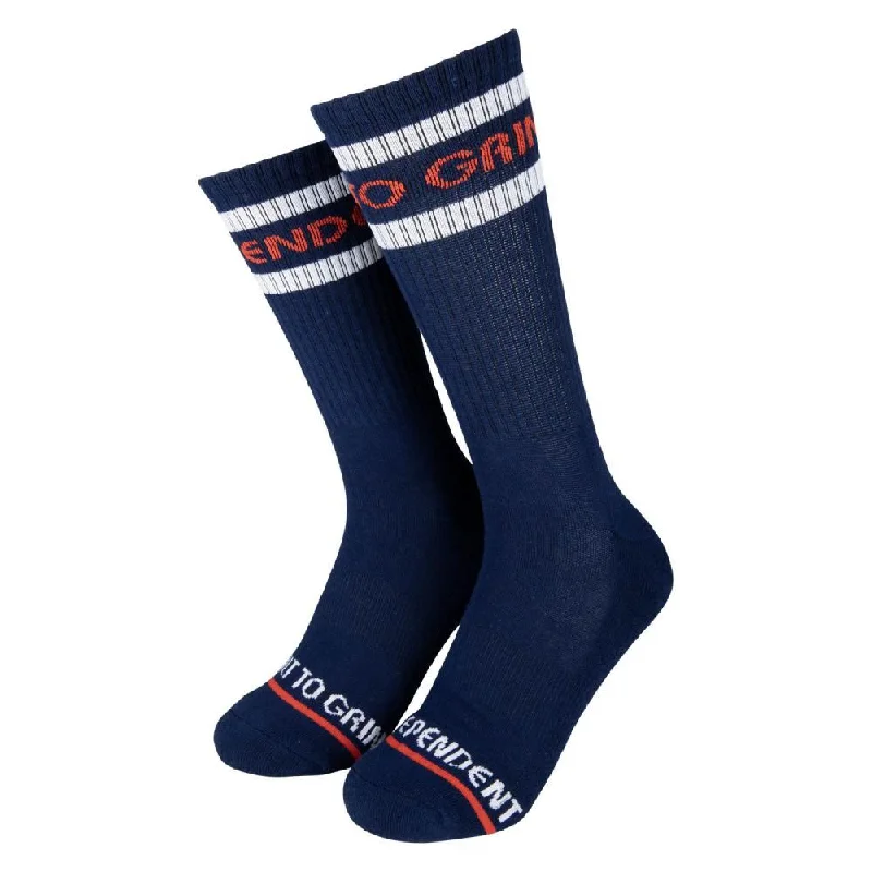 Independent Sock Classic Bauhaus Stripes (2 Pk) White & Dark Navy - 8-11