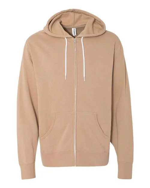 Independent Trading Co AFX90UNZ Unisex Lightweight Full-Zip Hooded Sweatshirt - Sandstone