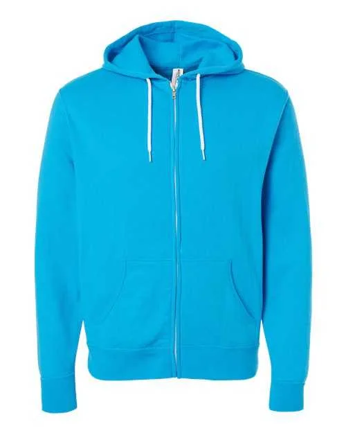 Independent Trading Co AFX90UNZ Unisex Lightweight Full-Zip Hooded Sweatshirt - Turquoise