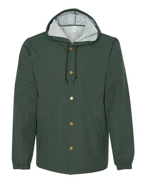 Independent Trading Co EXP95NB Water-Resistant Hooded Windbreaker - Forest Green