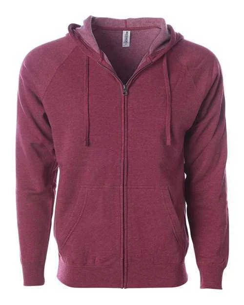 Independent Trading Co PRM33SBZ Unisex Special Blend Raglan Full-Zip Hooded Sweatshirt - Crimson