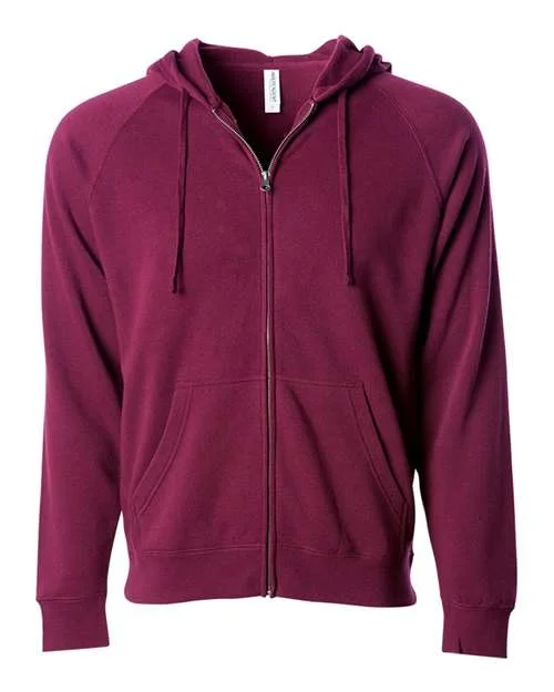 Independent Trading Co PRM33SBZ Unisex Special Blend Raglan Full-Zip Hooded Sweatshirt - Maroon