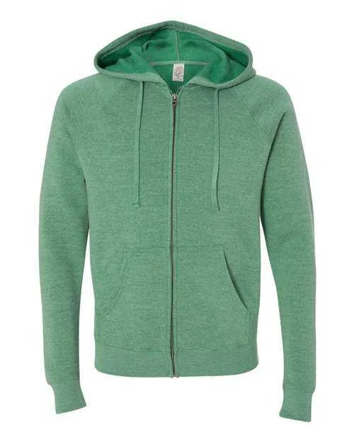 Independent Trading Co PRM33SBZ Unisex Special Blend Raglan Full-Zip Hooded Sweatshirt - Sea Green