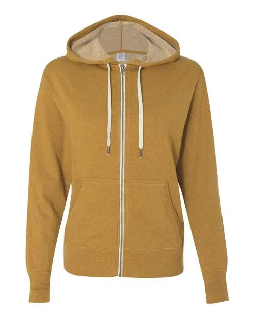 Independent Trading Co PRM90HTZ Unisex Heathered French Terry Full-Zip Hooded Sweatshirt - Golden Wheat Heather