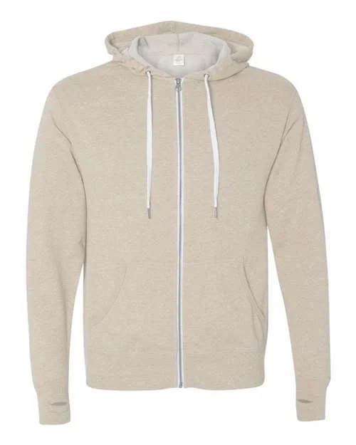 Independent Trading Co PRM90HTZ Unisex Heathered French Terry Full-Zip Hooded Sweatshirt - Oatmeal Heather