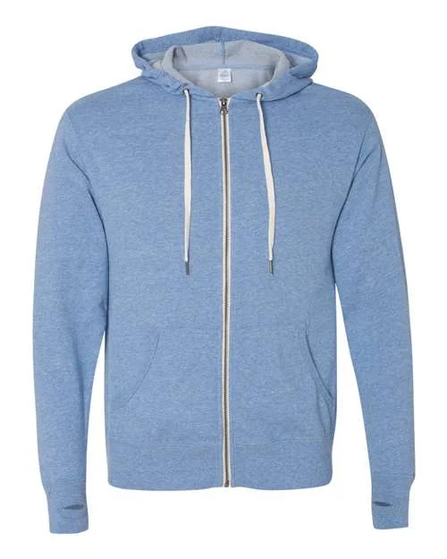 Independent Trading Co PRM90HTZ Unisex Heathered French Terry Full-Zip Hooded Sweatshirt - Sky Heather